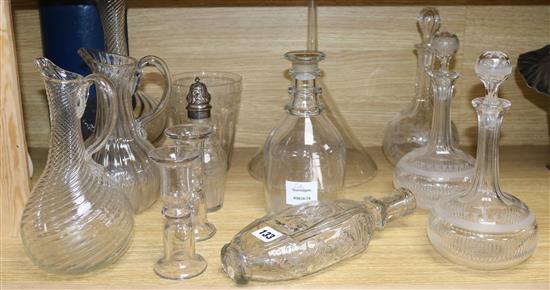 A quantity of cut glass jugs, decanters, etc.